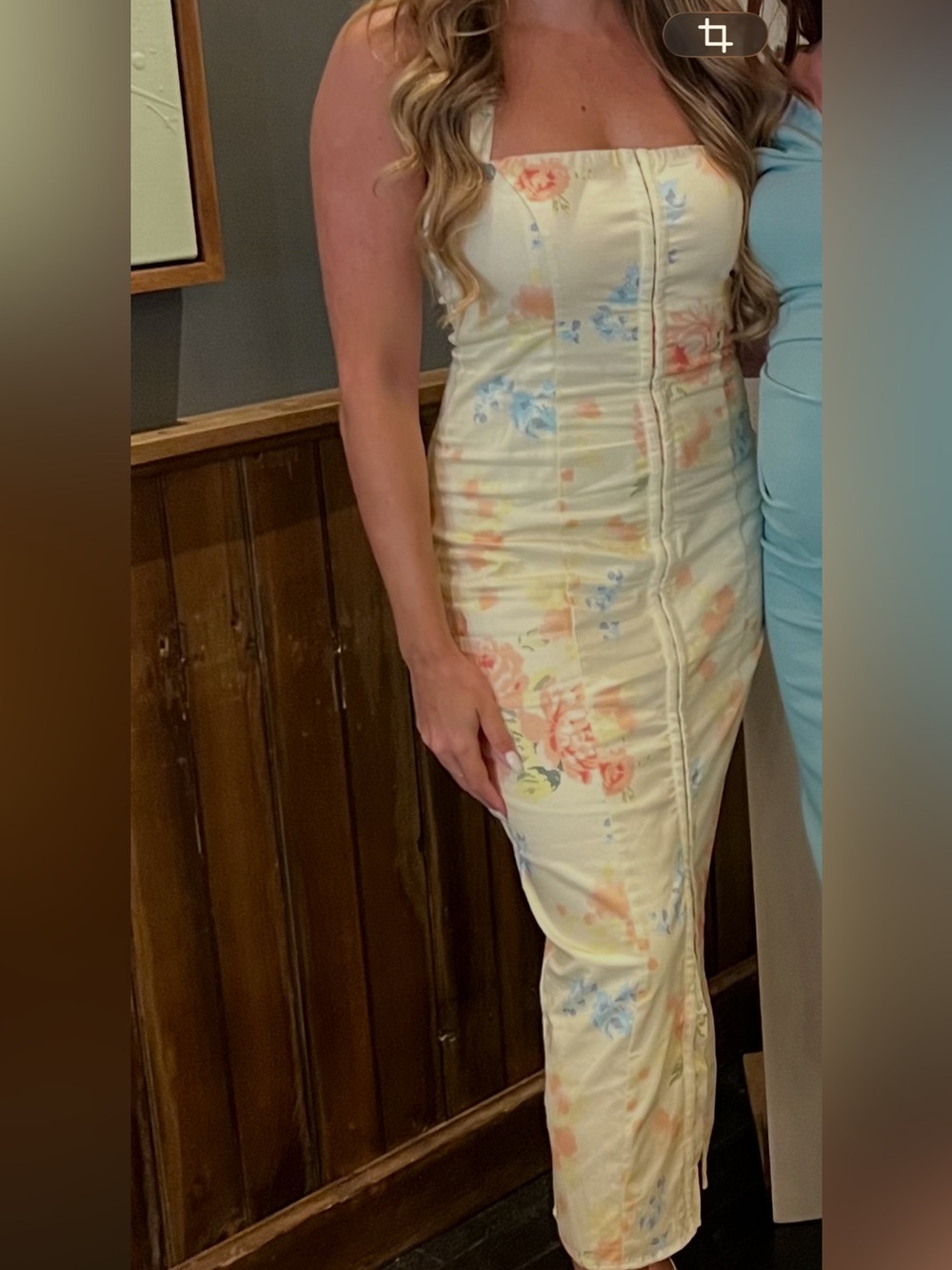 Arrosa Light Yellow Floral Halter Midi Dress